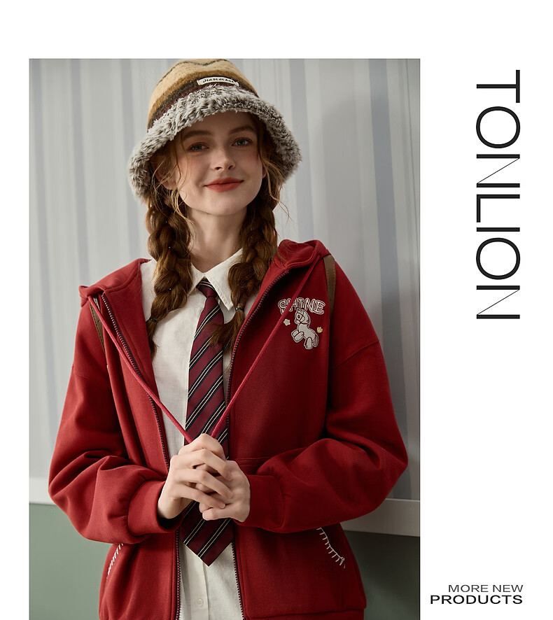 TonLion 2026 Spring Women's Detailed Cardigan Sweatshirt Deep Red S 7
