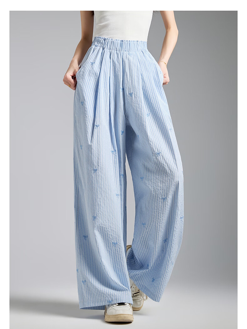 TonLion 2026 Spring Women's Embroidered Casual Pants Light Blue M 21