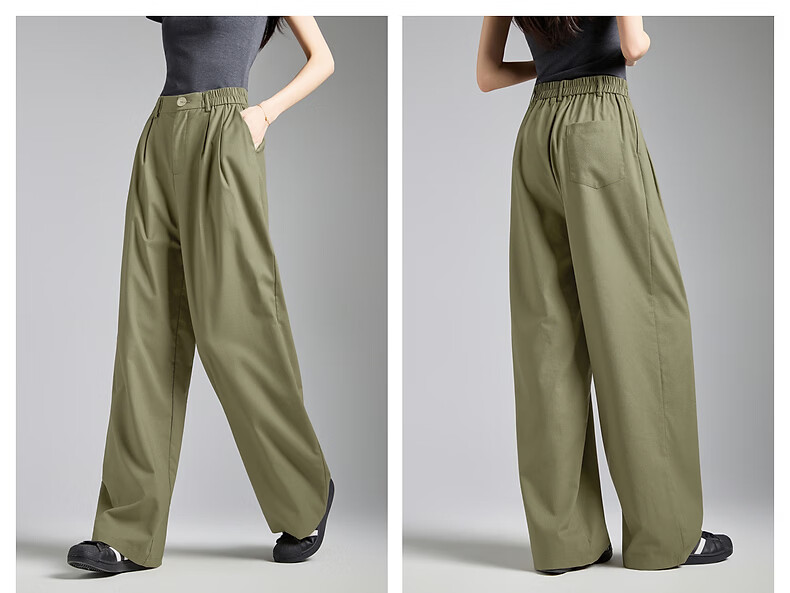 TonLion 2026 Spring Elastic Waist Women's Casual Long Pants Army Green M 30