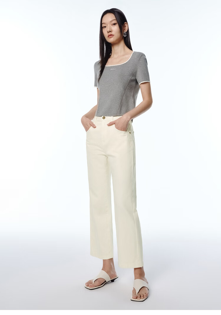 Peacebird Women's High-Waist Summer Commuter Straight-Leg Mint Jeans Denim Off-White Cropped Flared Pants S 29