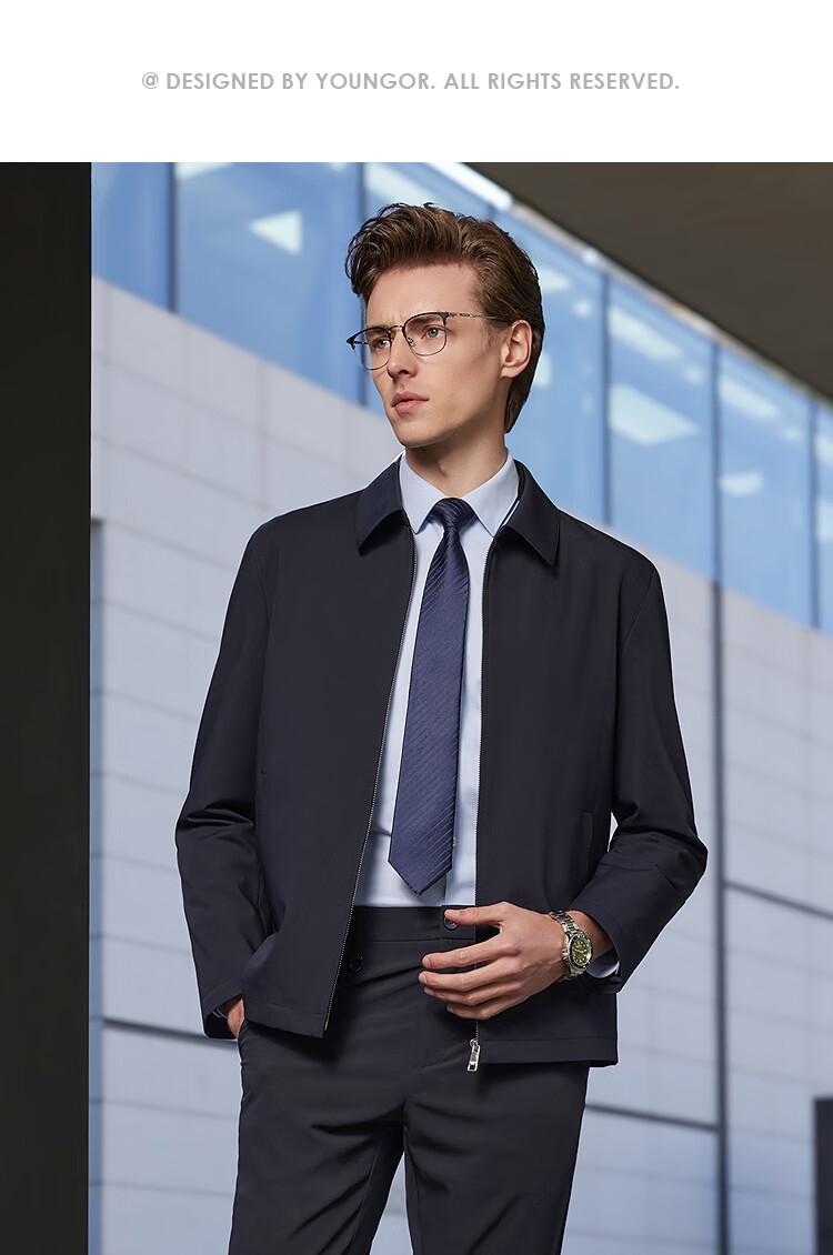 YOUNGOR Business Commuter Spring New Men's Polo Collar Durable Double-Layer Stretch Executive Jacket 424965F 18