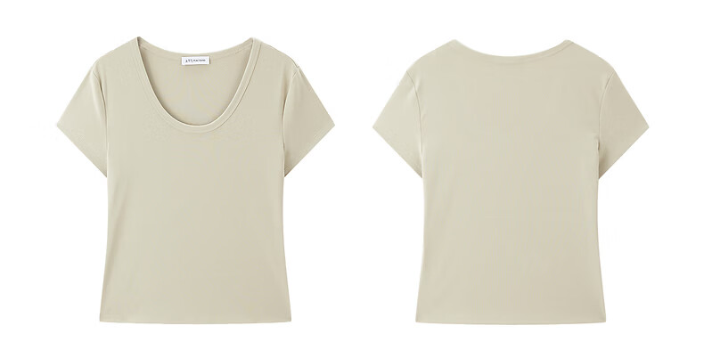 Peacebird Women's T-Shirt [Early 8 Commute T] Straight Shoulder Basic Short Sleeve Summer U-Neck Top U-Neck - Gray S 20