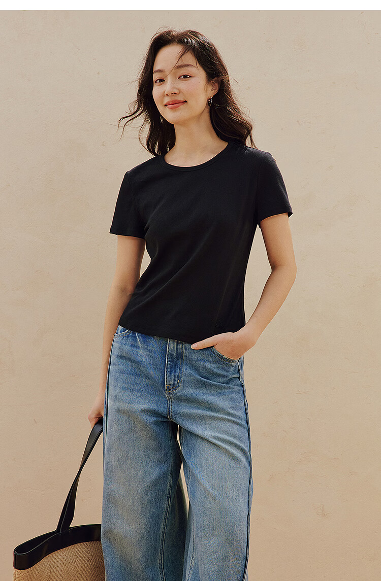 INMAN Casual Fitted Crew Neck Short Sleeve T-Shirt 26 Summer Women's New Solid Color Inner Top White M 12