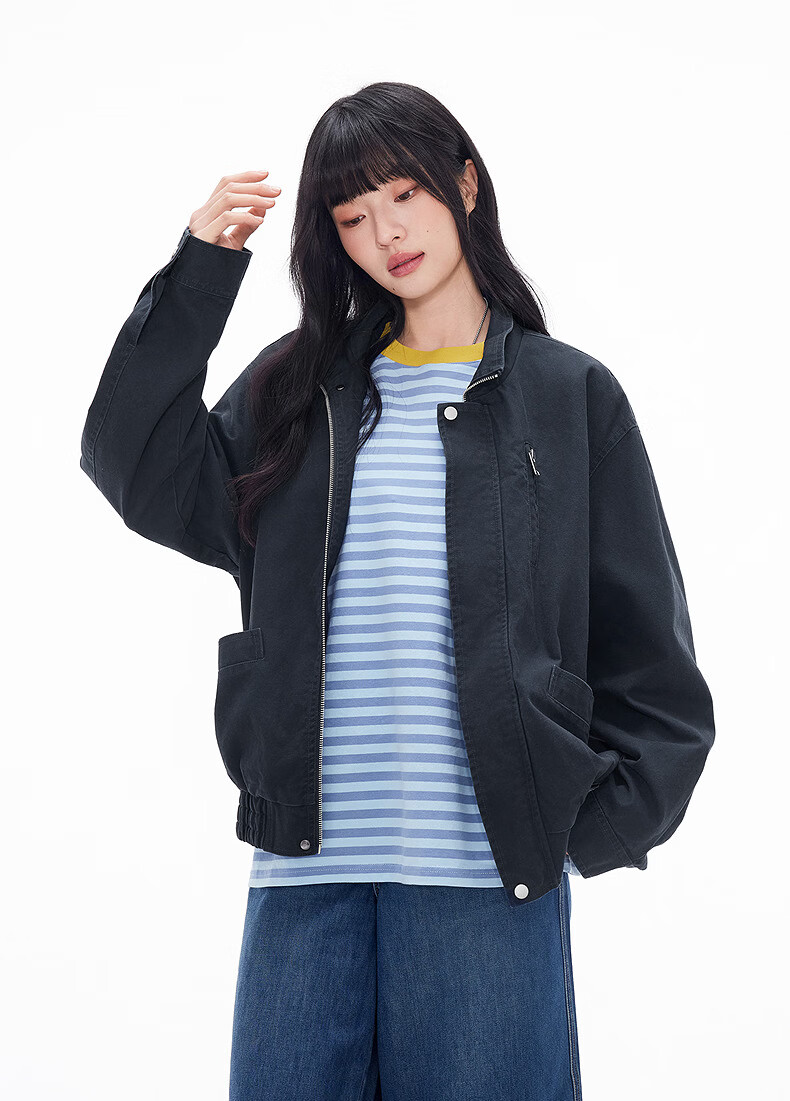 Gxgjeans Men's Stand Collar Oversized Workwear Casual Loose Jacket Coat Navy Blue 175/L Spring 2026 New Arrival 10