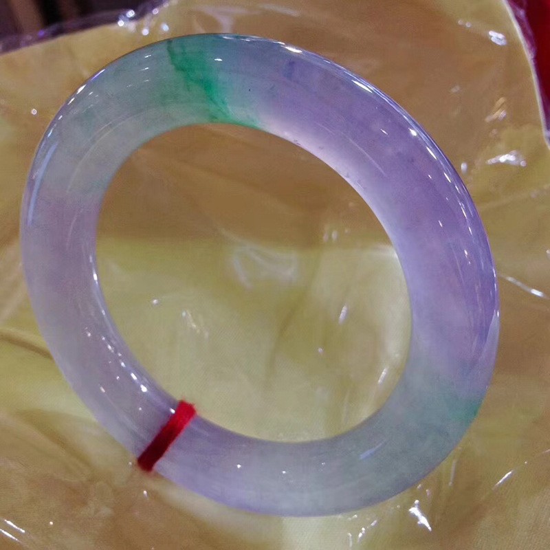 珍永远春带彩高冰玻璃种春彩翡翠手镯缅甸a货玉镯女士高端镯子中秋