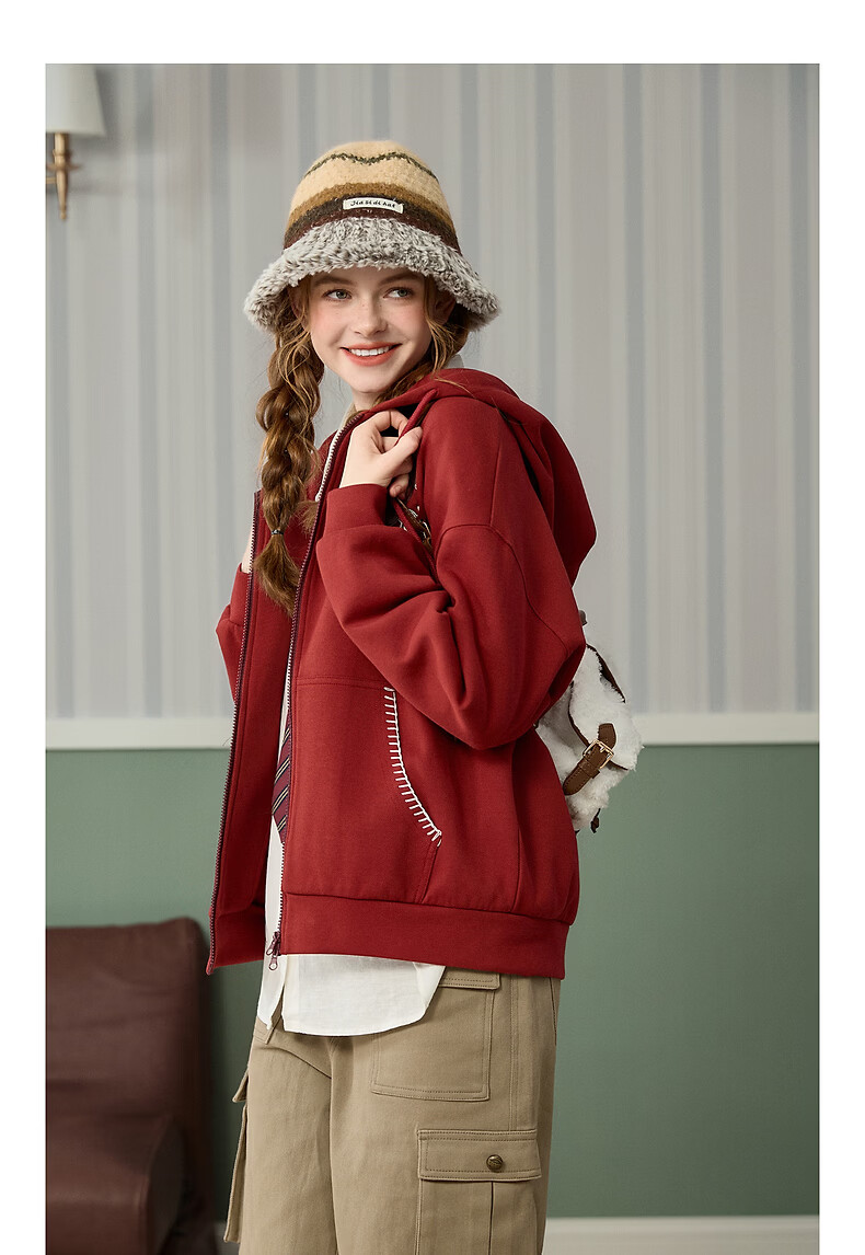 TonLion 2026 Spring Women's Detailed Cardigan Sweatshirt Deep Red S 8
