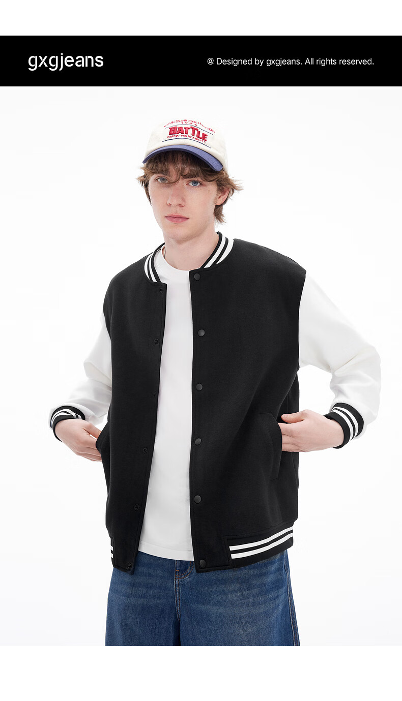Gxgjeans Men's Colorblock Patchwork American Casual Loose Baseball Jacket Coat 26 Spring New Black 170/M 1