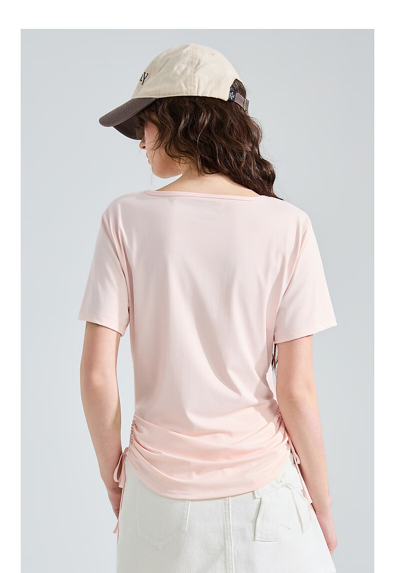TonLion 2026 New Summer Women's Short Sleeve V-Neck Sports Style Sun Protection T-Shirt with Drawstring Waist Design White 13