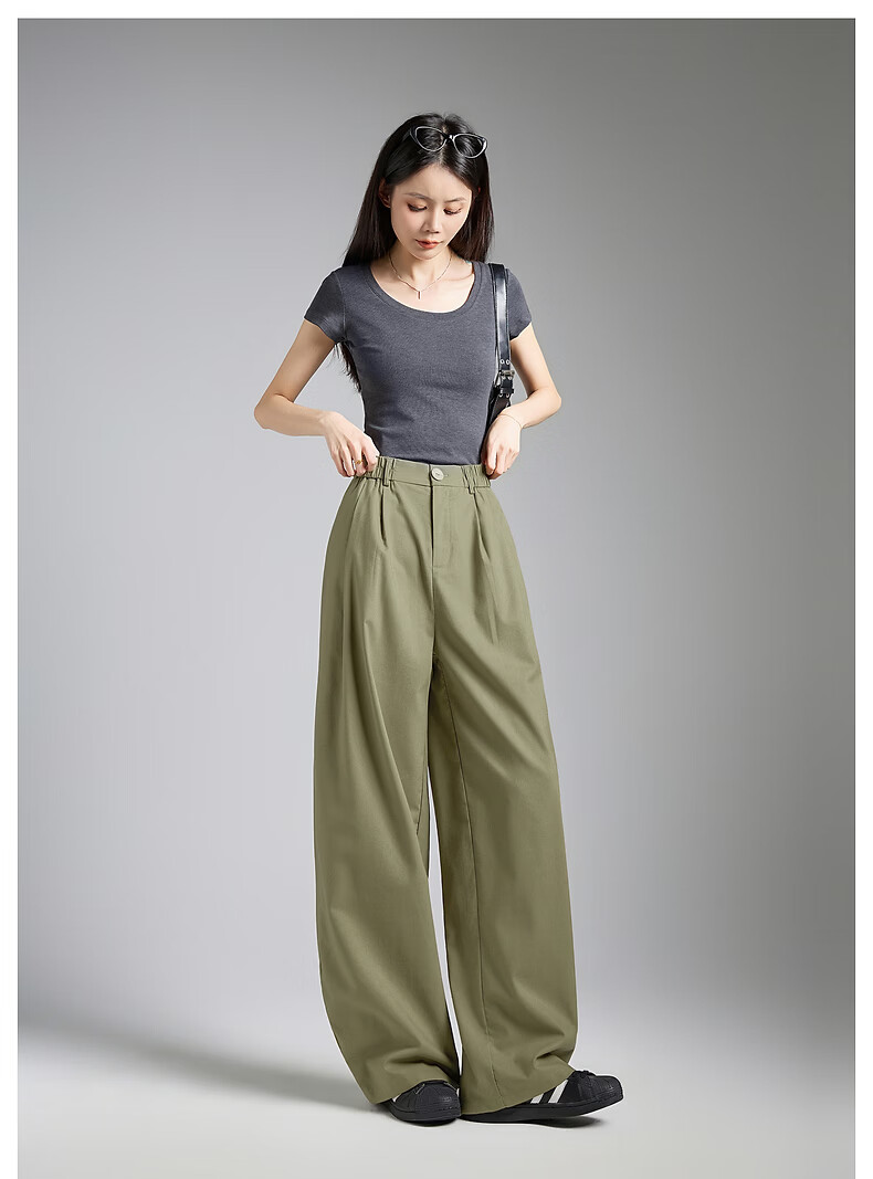 TonLion 2026 Spring Elastic Waist Women's Casual Long Pants Army Green M 29