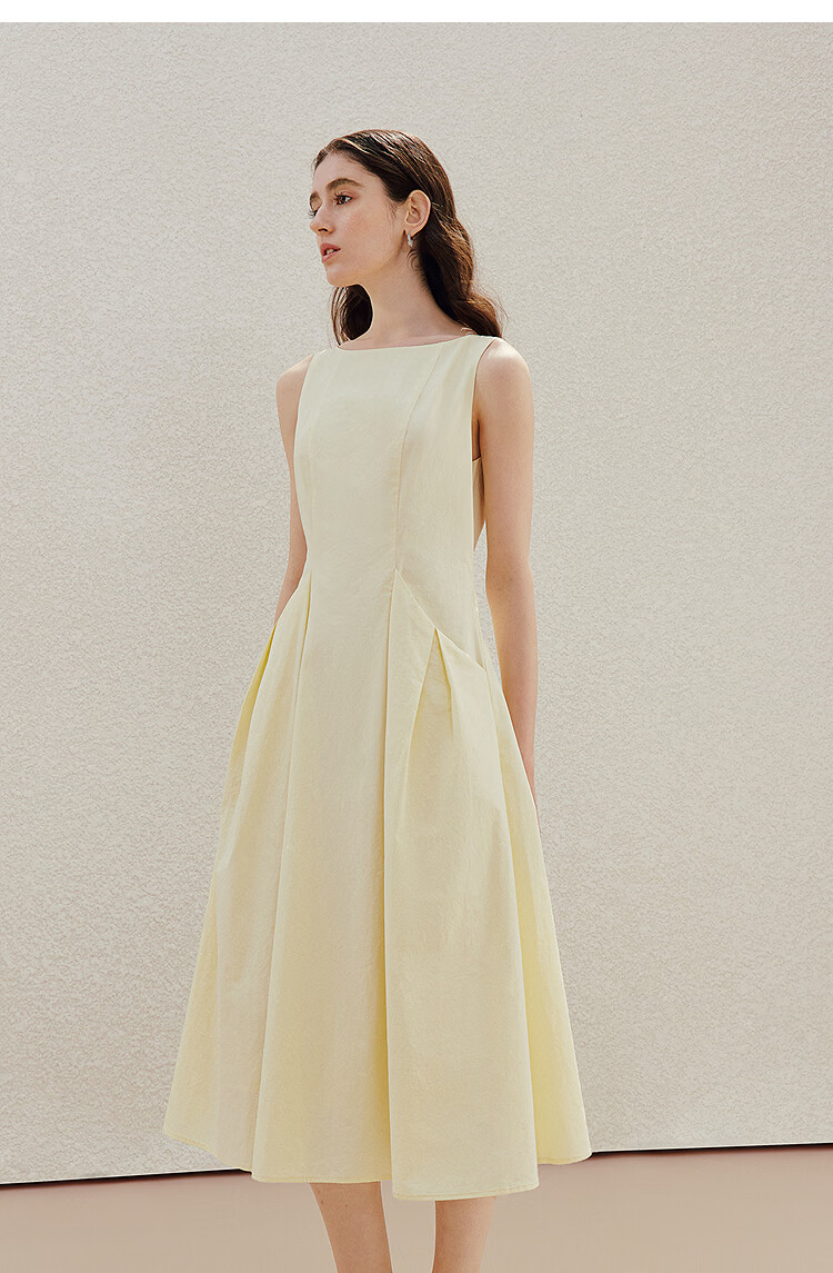 INMAN 100% Xinjiang Cotton Yellow Sleeveless Pleated A-Line Dress Vest XL Summer 2026 Women's New 10