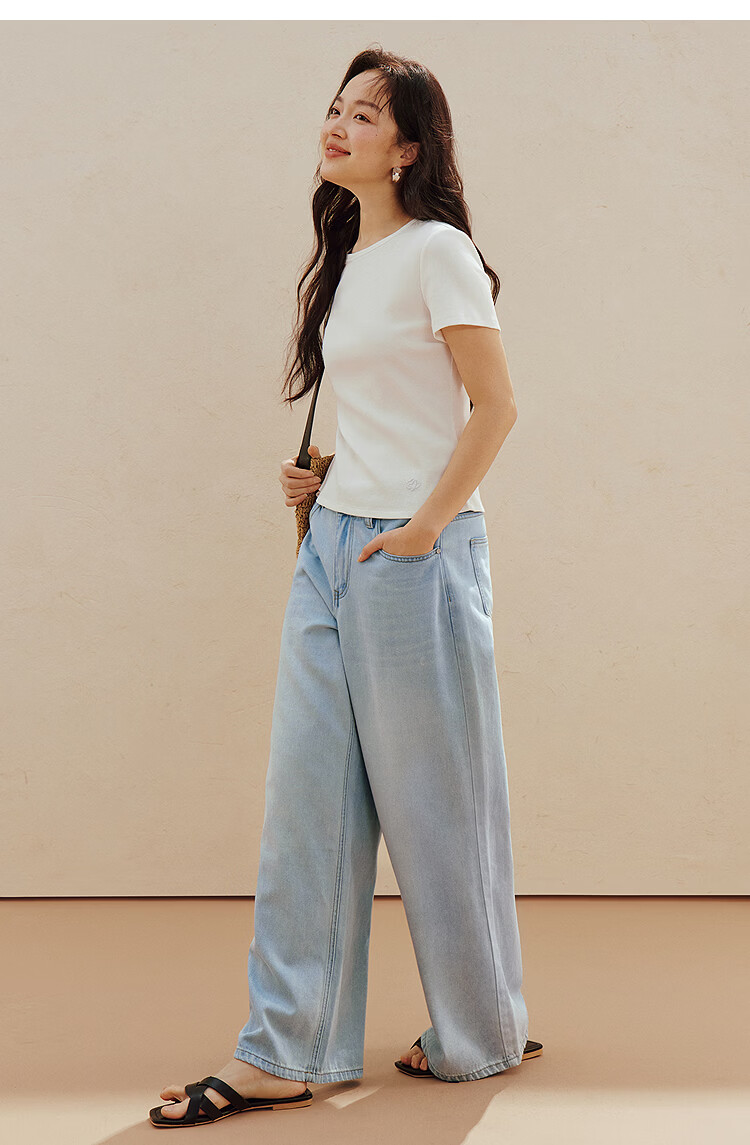 INMAN Casual Fitted Crew Neck Short Sleeve T-Shirt 26 Summer Women's New Solid Color Inner Top White M 16