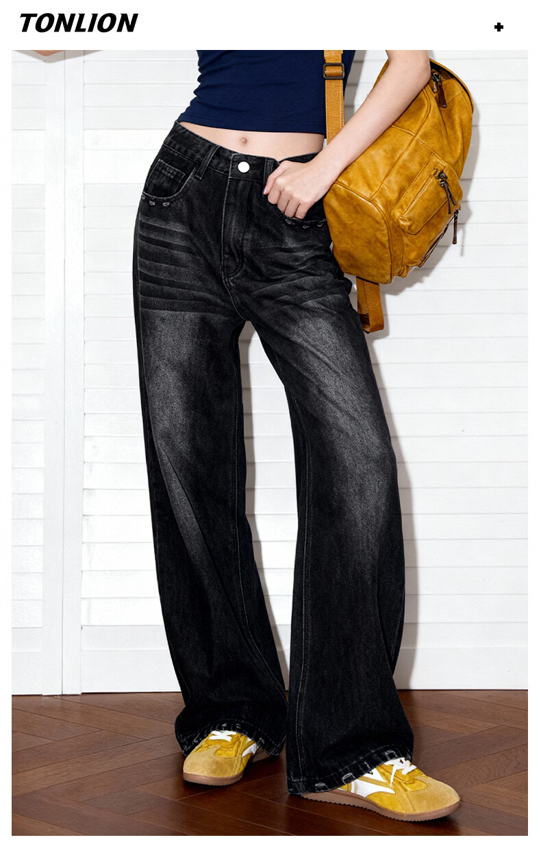 TonLion Women's Wide-Leg Jeans New Spring Autumn Slimming Loose Fit Plus Size Casual High-Waist Tummy Control Versatile Long Pants 10