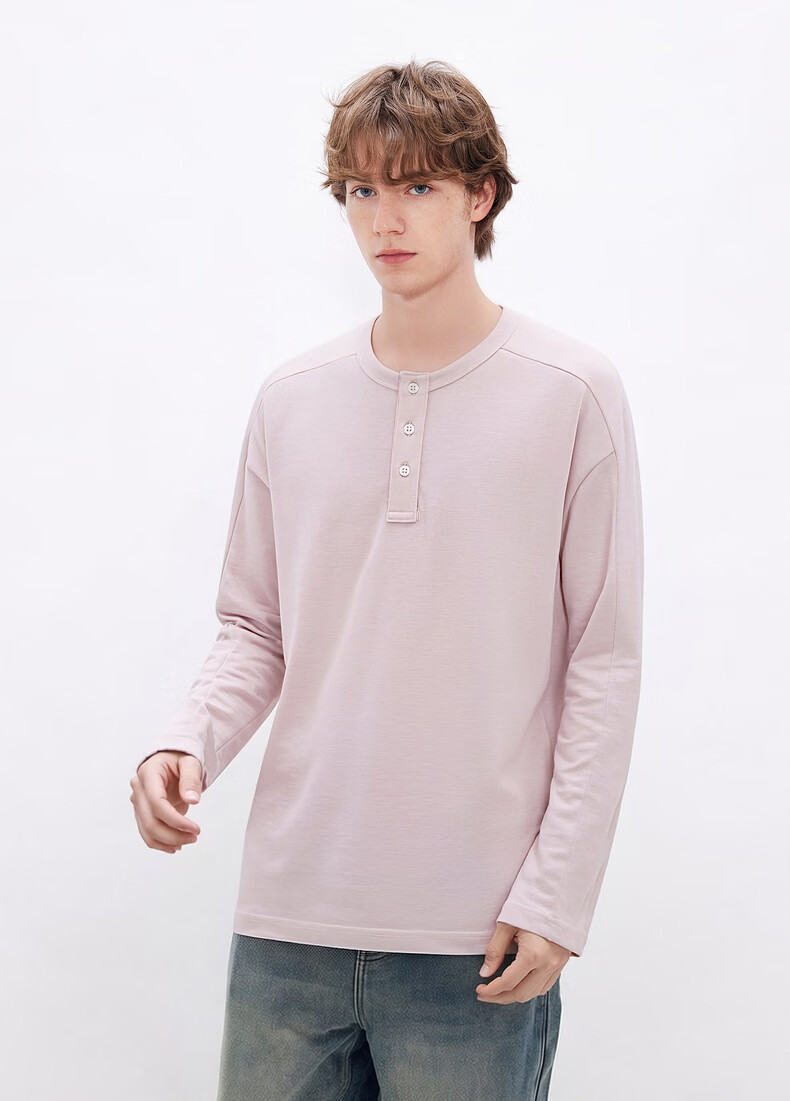 Gxgjeans Men's Multi-Color Basic Henley Loose Fit Long Sleeve T-Shirt Base Layer 26 Spring New White 165/S 13