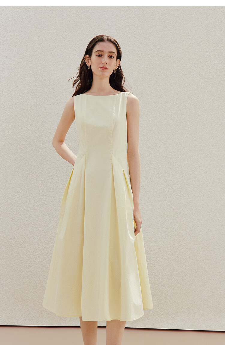 INMAN 100% Xinjiang Cotton Yellow Sleeveless Pleated A-Line Dress Vest XL Summer 2026 Women's New 9