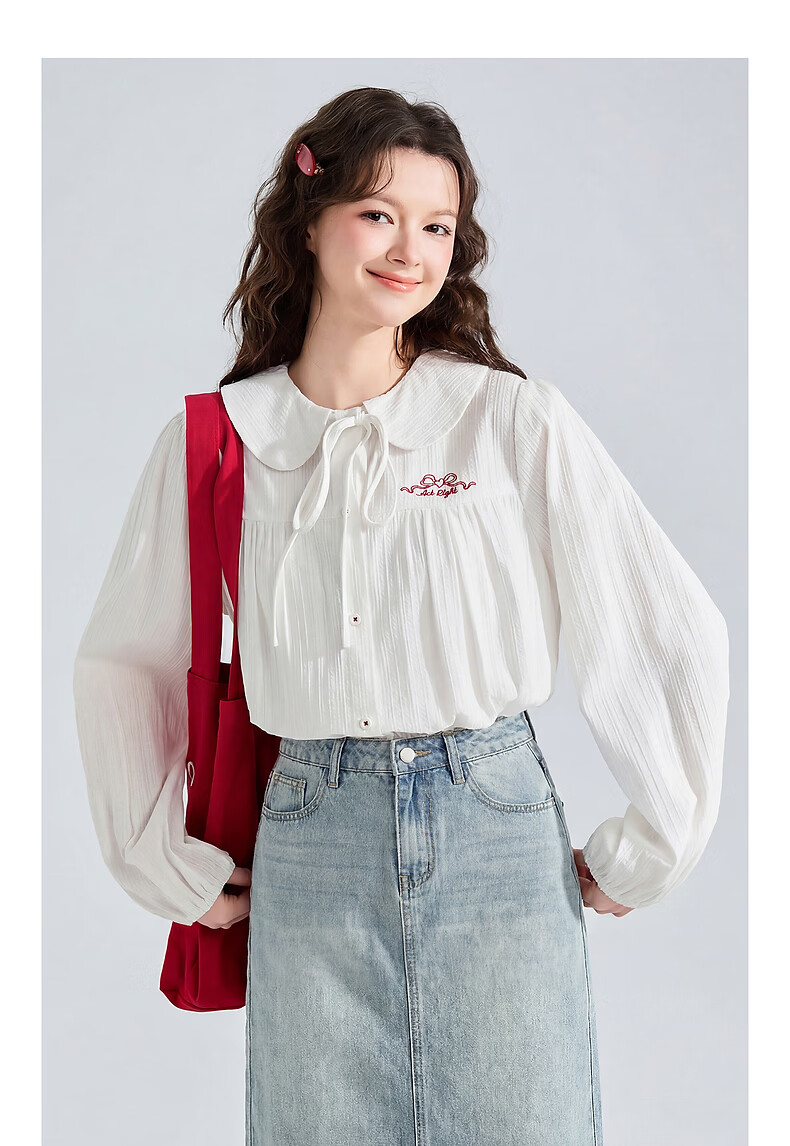 TonLion 2026 Spring Women's Doll Collar Long Sleeve Shirt Off-White L 3