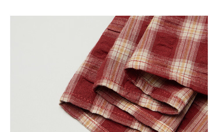 INMAN French Vintage Red Plaid Short Sleeve Shirt 26 Summer New Women's Ruffle Beaded Top Navy Plaid L 7