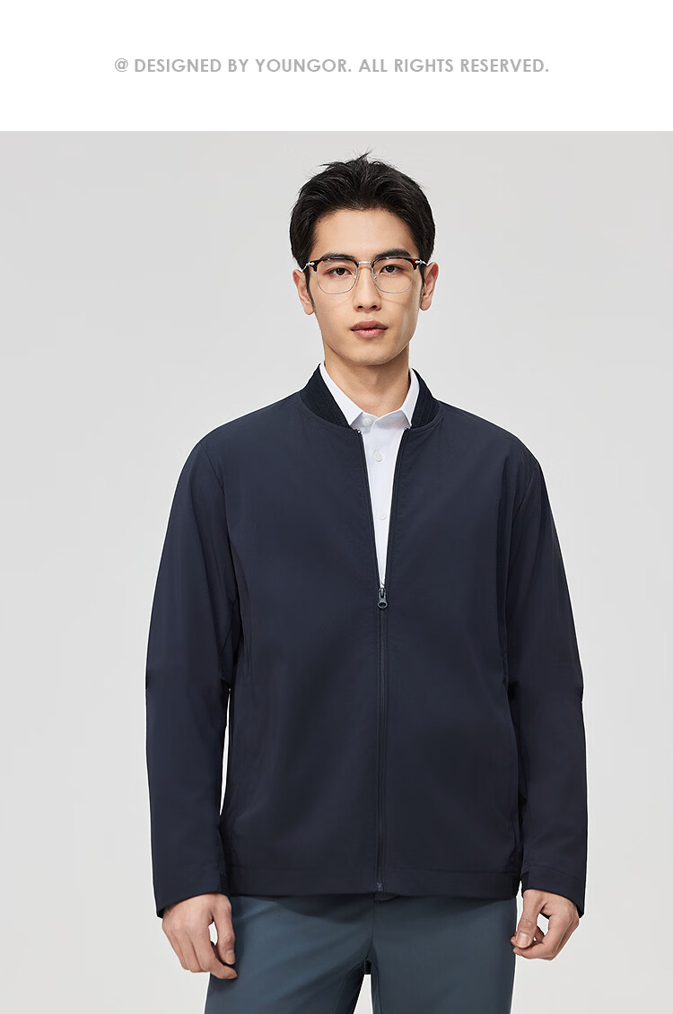 YOUNGOR Men's Spring New Baseball Collar Single Jacket Business Casual Commuting Versatile Outdoor Coat 414959E 19