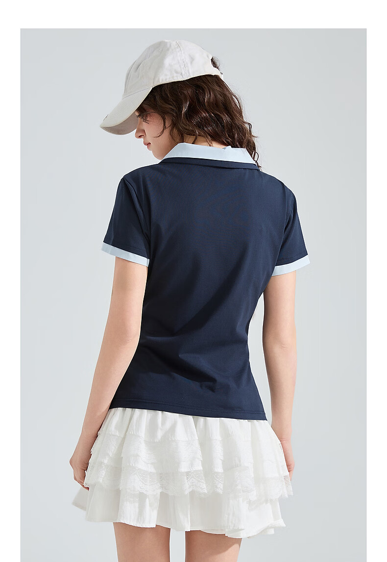 TonLion 2026 Summer Women's Short Sleeve Polo Shirt New Two-in-One Colorblock Sporty Slim Fit Waist-Cinching Stylish 8