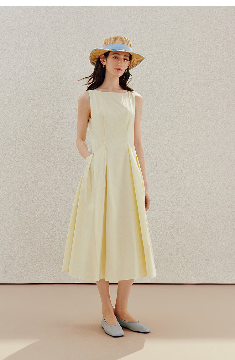 INMAN 100% Xinjiang Cotton Yellow Sleeveless Pleated A-Line Dress Vest XL Summer 2026 Women's New 12