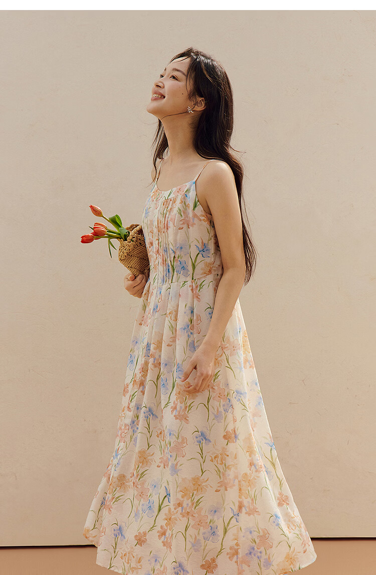 INMAN 100% Xinjiang Cotton Plant Print Camisole Dress 2026 Summer New Women's Dress Orange Flower Color XL 14