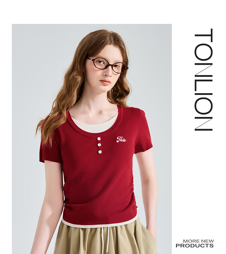 TonLion 2026 Spring Summer New Women's Short Sleeve Sweater Faux Two-Piece Knit Casual Korean Style Pretty Top 11