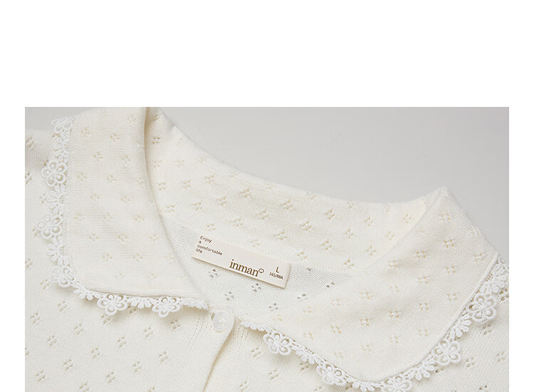 INMAN Hollow Lace Doll Collar Knit Cardigan 26 Summer New Sweet Versatile Short Sleeve Top Pearl White XL 6