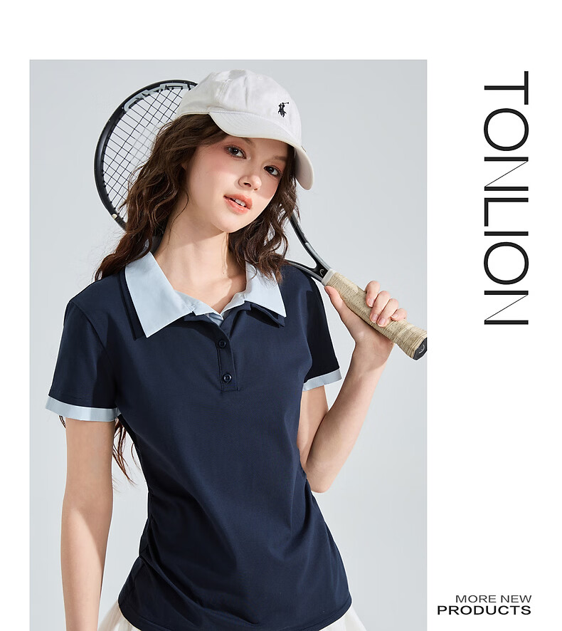 TonLion 2026 Summer Women's Short Sleeve Polo Shirt New Two-in-One Colorblock Sporty Slim Fit Waist-Cinching Stylish 7