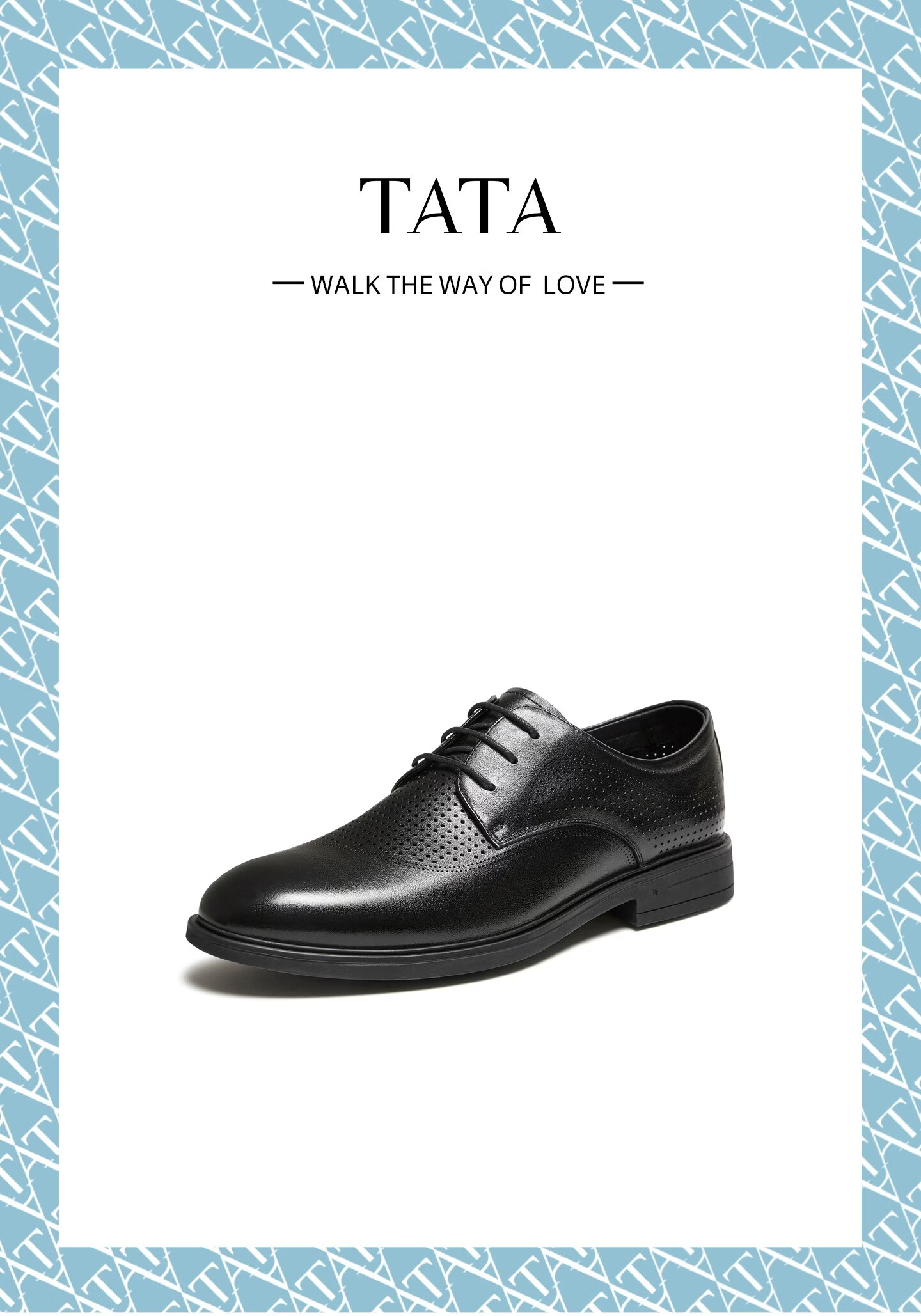 TATA Summer Breathable Perforated Casual Business Formal Leather Shoes QSY01BM6 Black (Perforated Breathable) Size 42 2