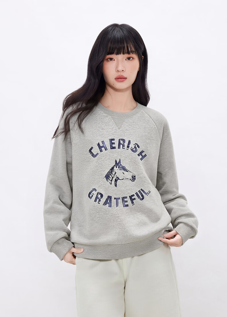 Gxgjeans Men's American Vintage Colorblock Trendy Graphic Loose Fit Crewneck Sweatshirt 26 Spring New Light Gray 180/XL 15