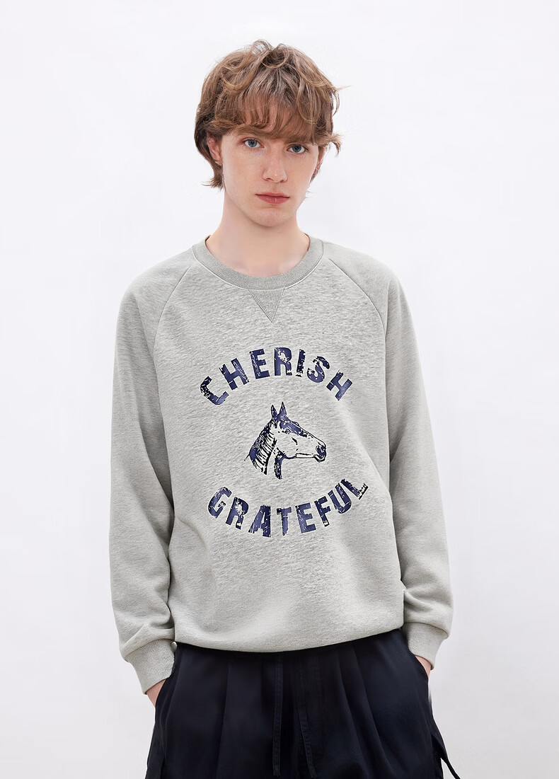 Gxgjeans Men's American Vintage Colorblock Trendy Graphic Loose Fit Crewneck Sweatshirt 26 Spring New Light Gray 180/XL 12