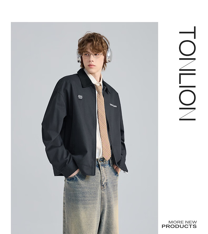TonLion 2026 Spring New Men's Jacket Lapel Casual Loose Fit Youth Navy Simple Style 8