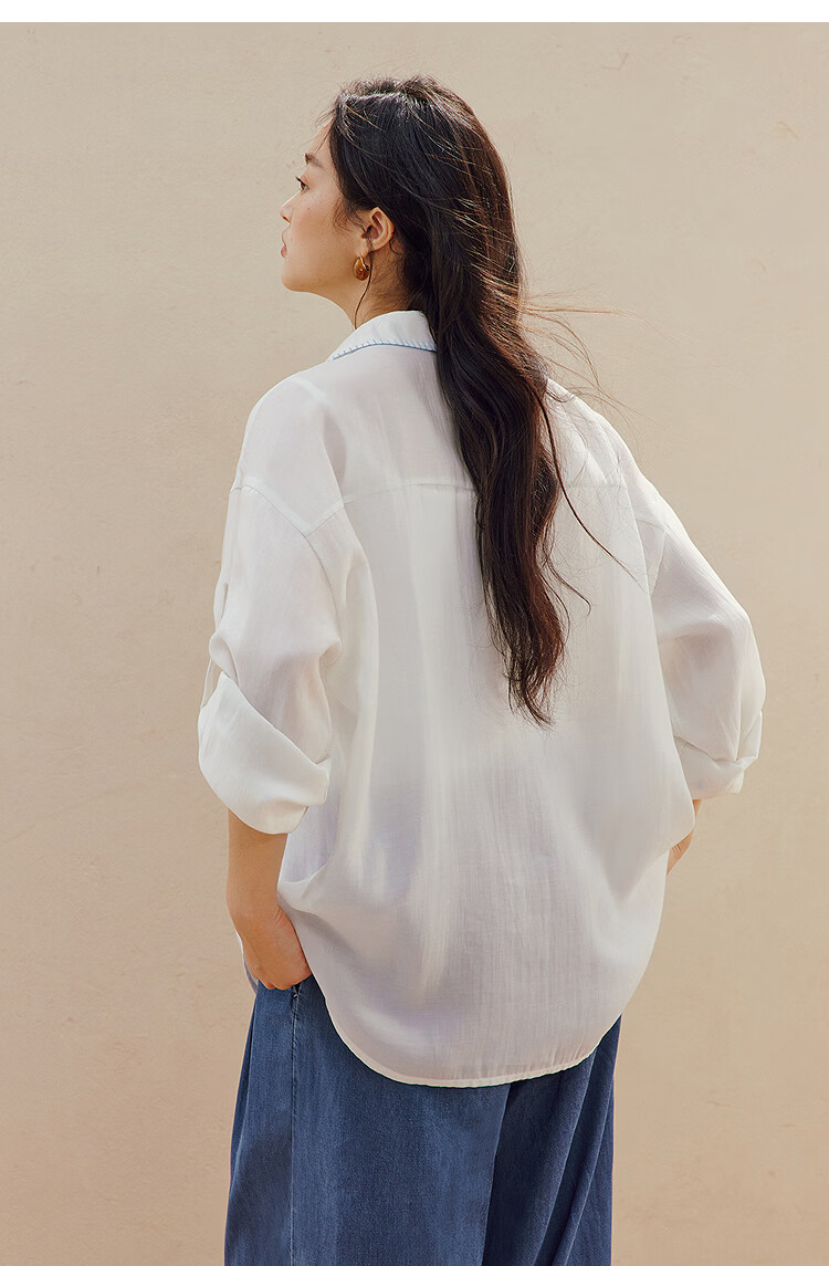 INMAN French Fresh Embroidered Lapel Long Sleeve Shirt 2026 Summer New V-Neck Drop Shoulder Top Frost White XL 16