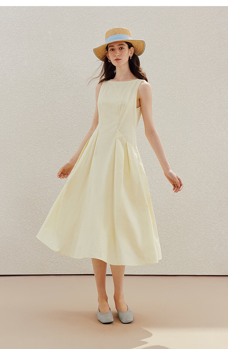 INMAN 100% Xinjiang Cotton Yellow Sleeveless Pleated A-Line Dress Vest XL Summer 2026 Women's New 11