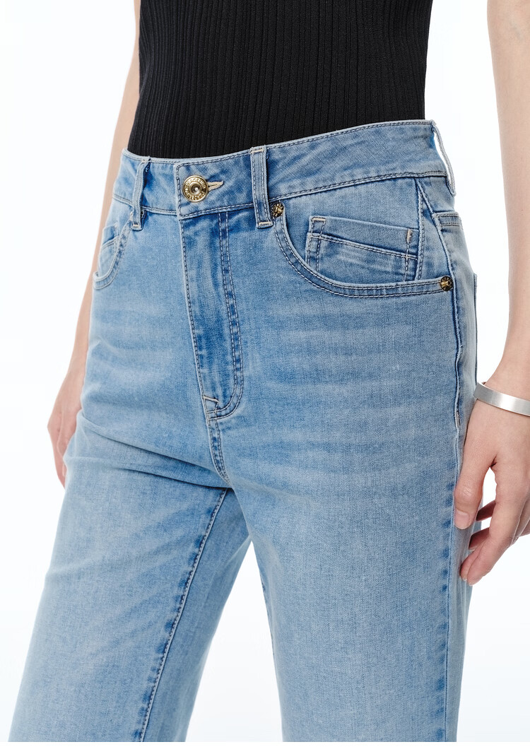 Peacebird Women's High-Waist Summer Commuter Straight-Leg Mint Jeans Denim Off-White Cropped Flared Pants S 35
