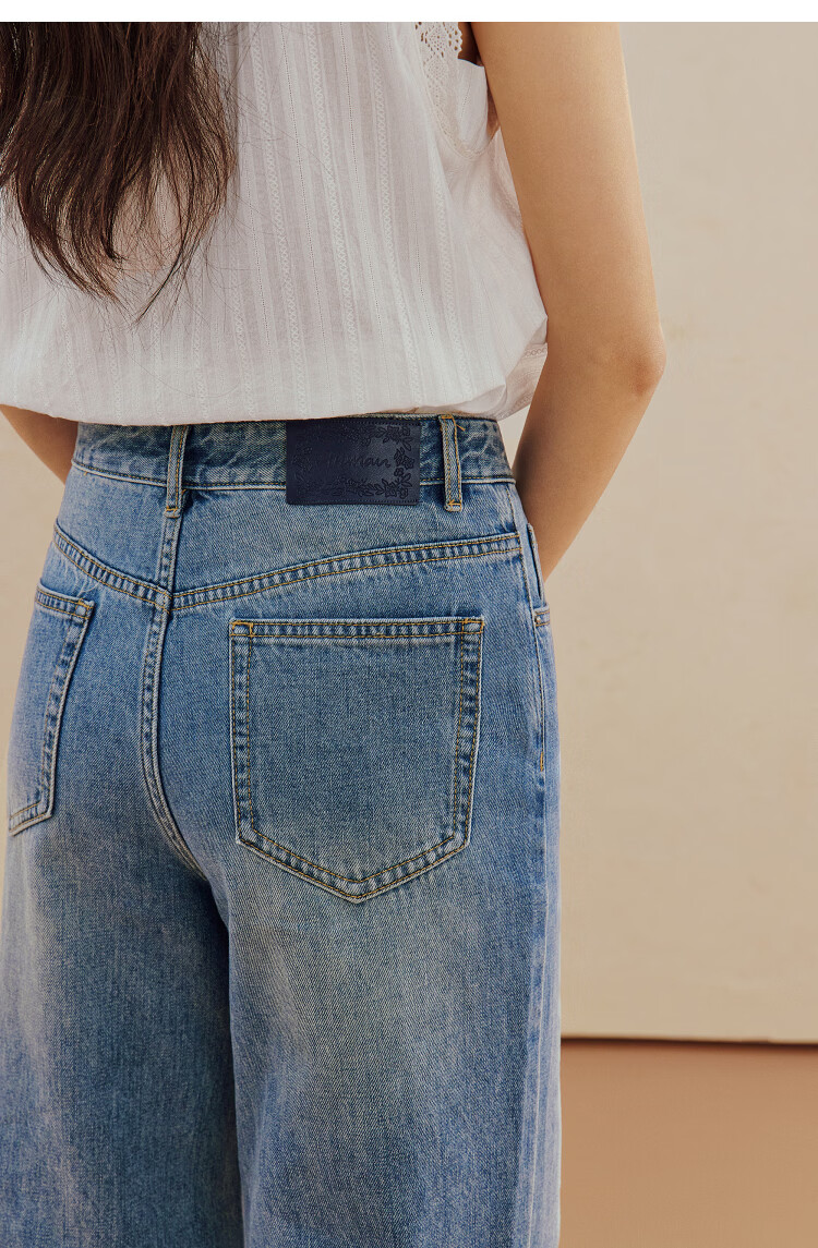 INMAN INMAN [Runway Style] Embroidered Wide-Leg Cropped Jeans, Summer 2026 Women's Embellished Pants, Denim Blue, Size 26 11