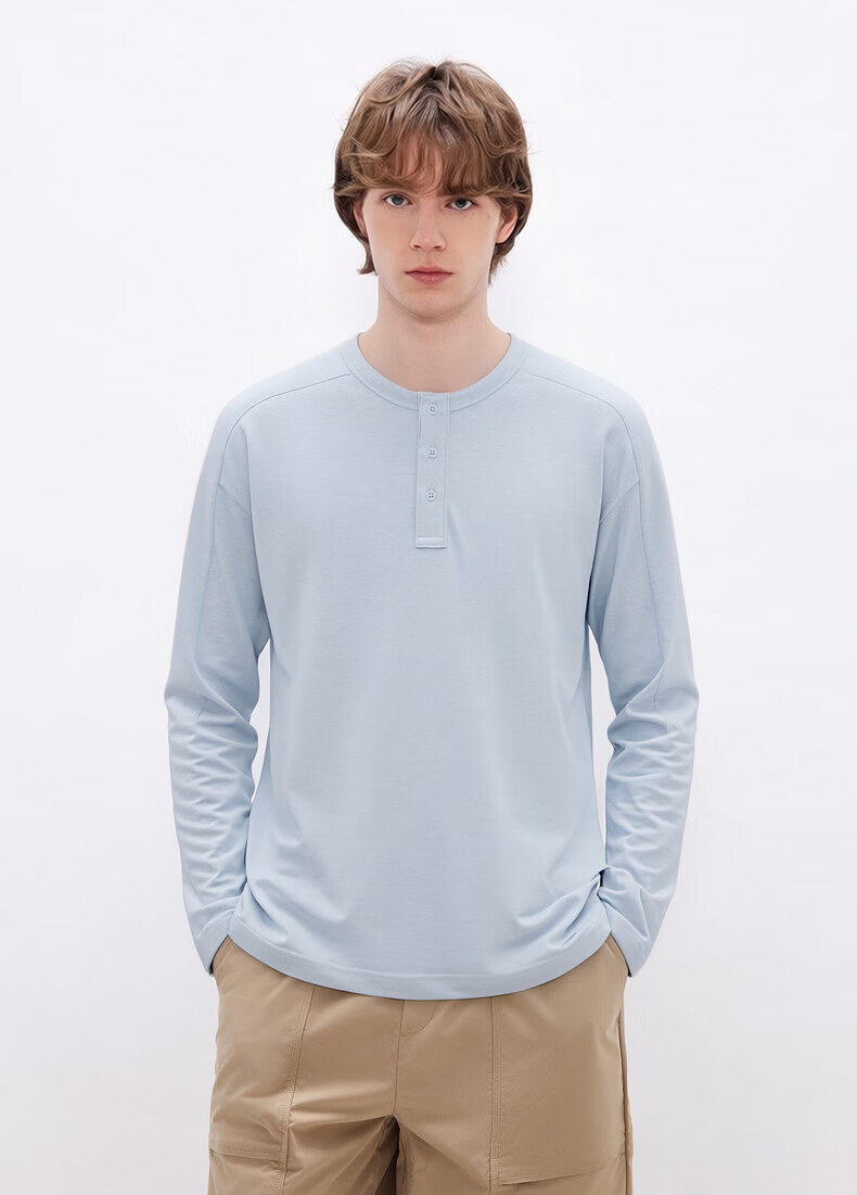 Gxgjeans Men's Multi-Color Basic Henley Loose Fit Long Sleeve T-Shirt Base Layer 26 Spring New White 165/S 11
