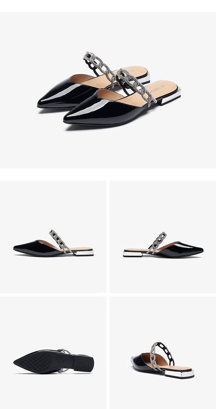 Le Saunda 2026 Summer New Pointed Toe Genuine Leather French Style Slide Sandals Women 7M19801 Hepburn Black BKP 40 8
