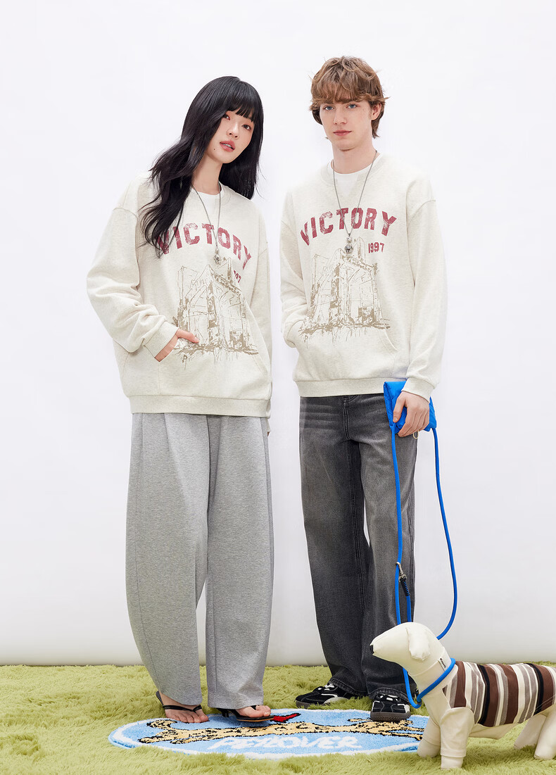 Gxgjeans Men's Casual Loose Fit Two-in-One Style Printed Crewneck Sweatshirt Light Heather Gray Spring 2026 New M (170) 4