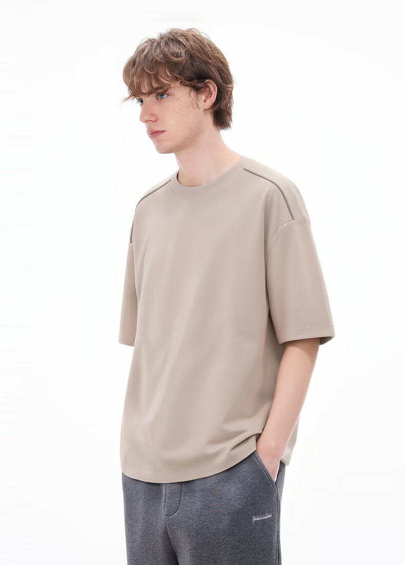 Gxgjeans Men's Shoulder Stripe Casual Loose Fit Crew Neck Short Sleeve T-Shirt 26 Summer New White 185/XXL 13