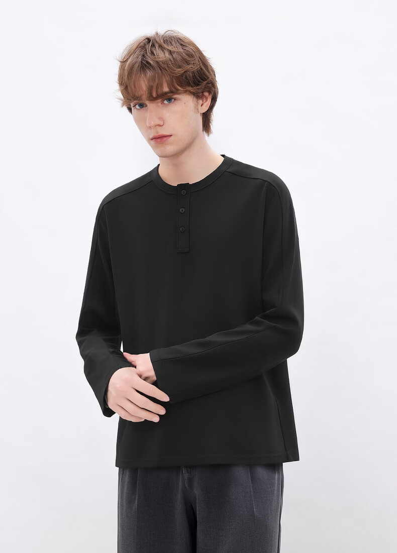 Gxgjeans Men's Multi-Color Basic Henley Loose Fit Long Sleeve T-Shirt Base Layer 26 Spring New White 165/S 7