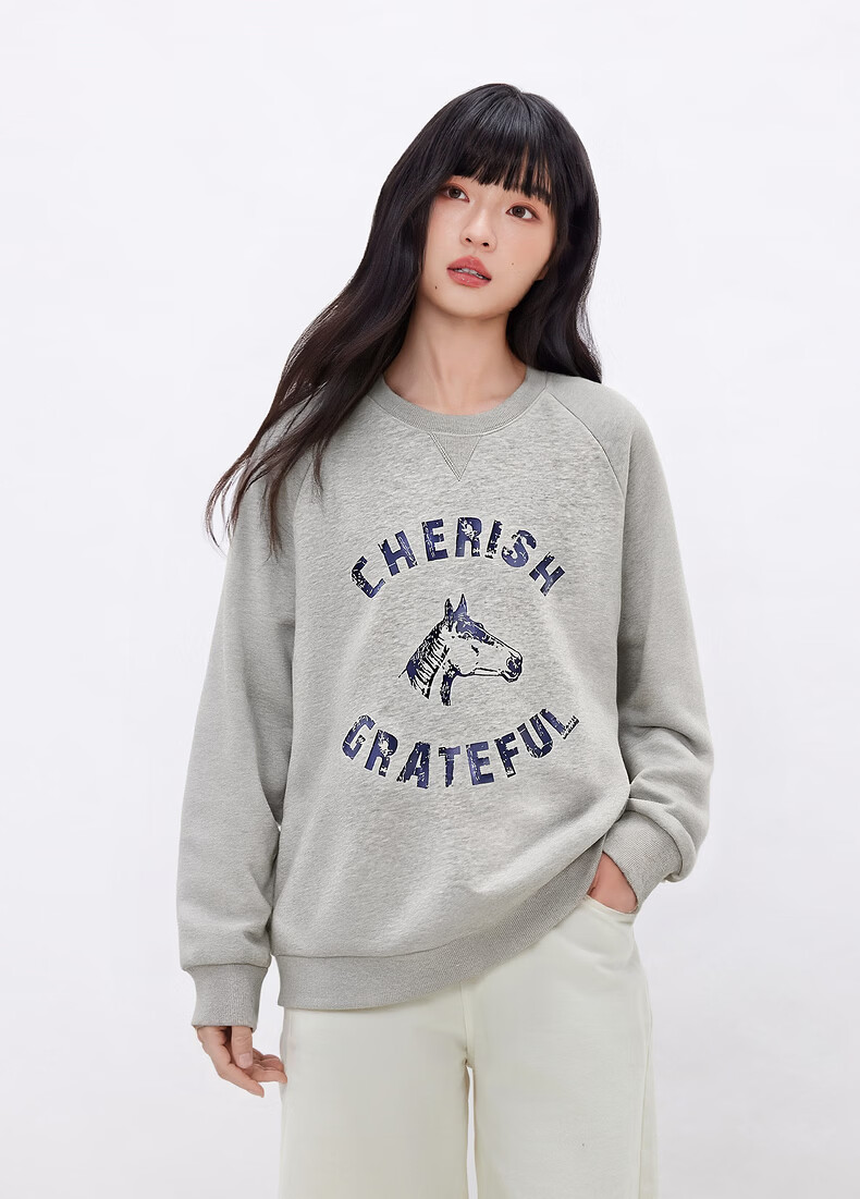 Gxgjeans Men's American Vintage Colorblock Trendy Graphic Loose Fit Crewneck Sweatshirt 26 Spring New Light Gray 180/XL 14