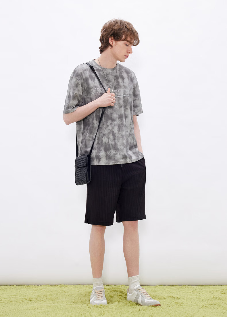 Gxgjeans Men's Casual Waffle Texture Drawstring Loose Straight Shorts 26 Summer New Black 185/XXL 9