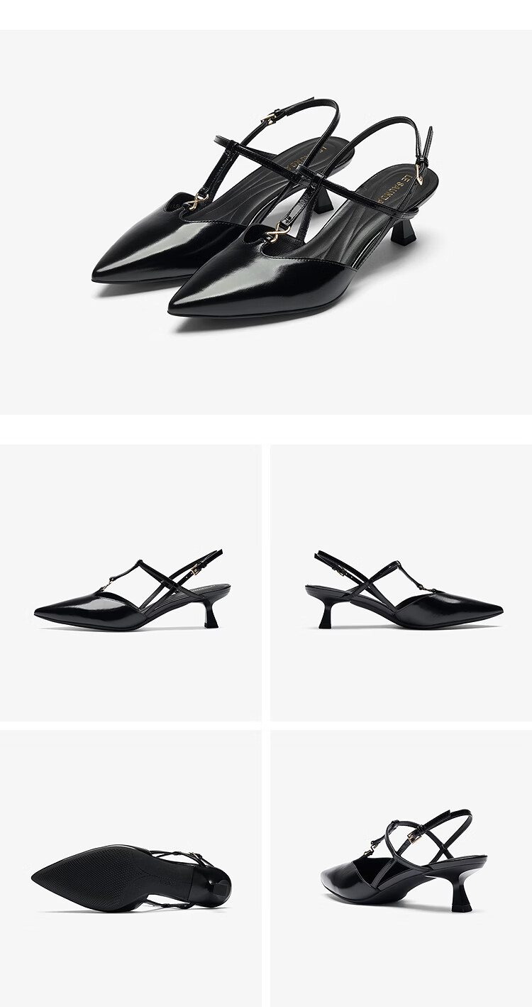 Le Saunda 2026 Summer New Heiress Style Fashion Genuine Leather French Pointed Toe Stiletto Sandals Women 7M52502 Heiress Black 8