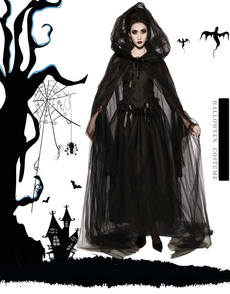 死神斗篷 万圣节服装女死神cos服装成人女角色扮演吸血鬼公主长裙披肩