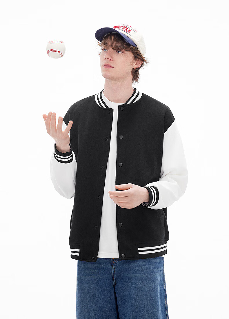 Gxgjeans Men's Colorblock Patchwork American Casual Loose Baseball Jacket Coat 26 Spring New Black 170/M 8