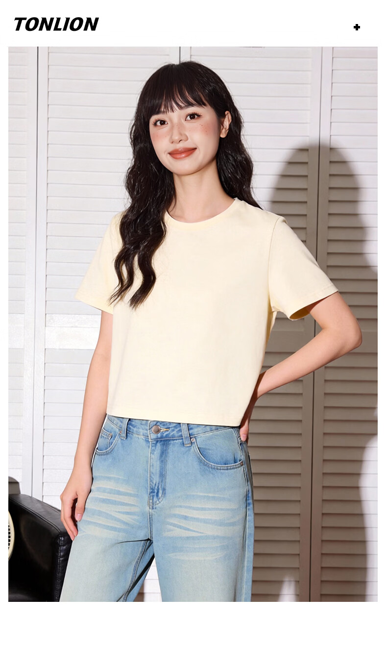 TonLion Pure Cotton Short Sleeve T-Shirt for Women, Slim Fit, Short Style, Trendy Korean Casual Comfortable Soft Top 11