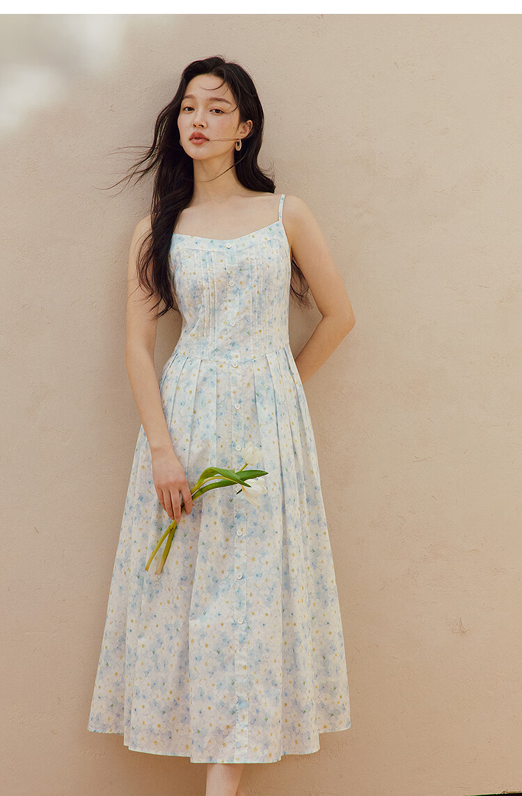 INMAN 100% Xinjiang Cotton Plant Print Camisole Dress 2026 Summer New Women's Dress Orange Flower Color XL 20