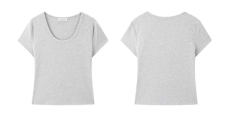 Peacebird Women's T-Shirt [Early 8 Commute T] Straight Shoulder Basic Short Sleeve Summer U-Neck Top U-Neck - Gray S 19