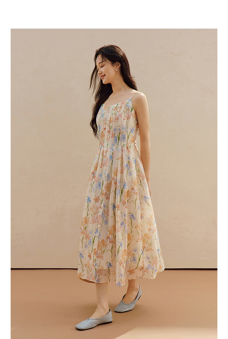 INMAN 100% Xinjiang Cotton Plant Print Camisole Dress 2026 Summer New Women's Dress Orange Flower Color XL 4