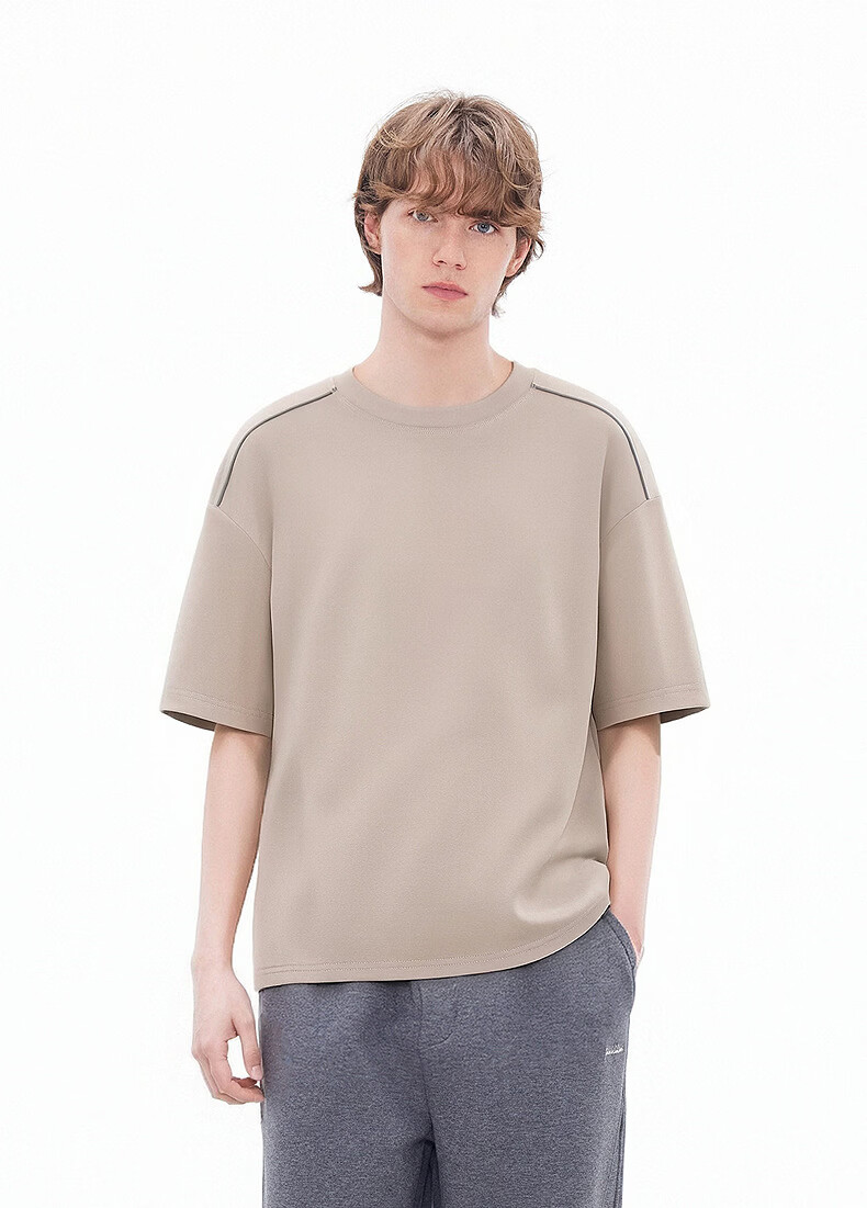 Gxgjeans Men's Shoulder Stripe Casual Loose Fit Crew Neck Short Sleeve T-Shirt 26 Summer New White 185/XXL 12